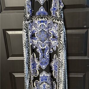 INC International Concepts Black and Blue Patterned Maxi Dress